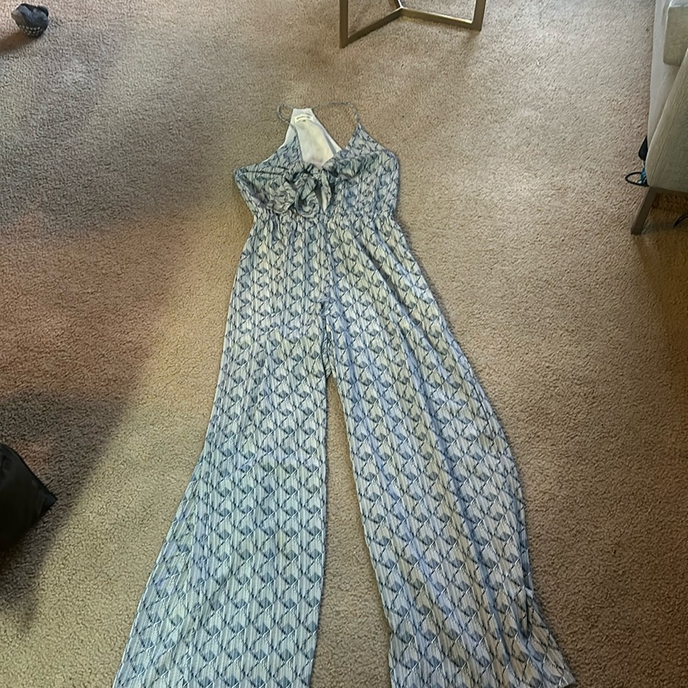 Navy and white wide leg jumpsuit